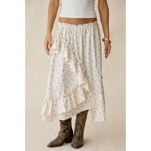 Daisy Street Darling Ditsy Floral Midi Skirt Ruffle Asymmetrical Cotton Medium